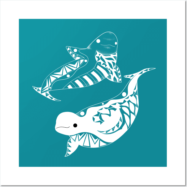 beluga twins the dolphin whales ecopop pattern Wall Art by jorge_lebeau